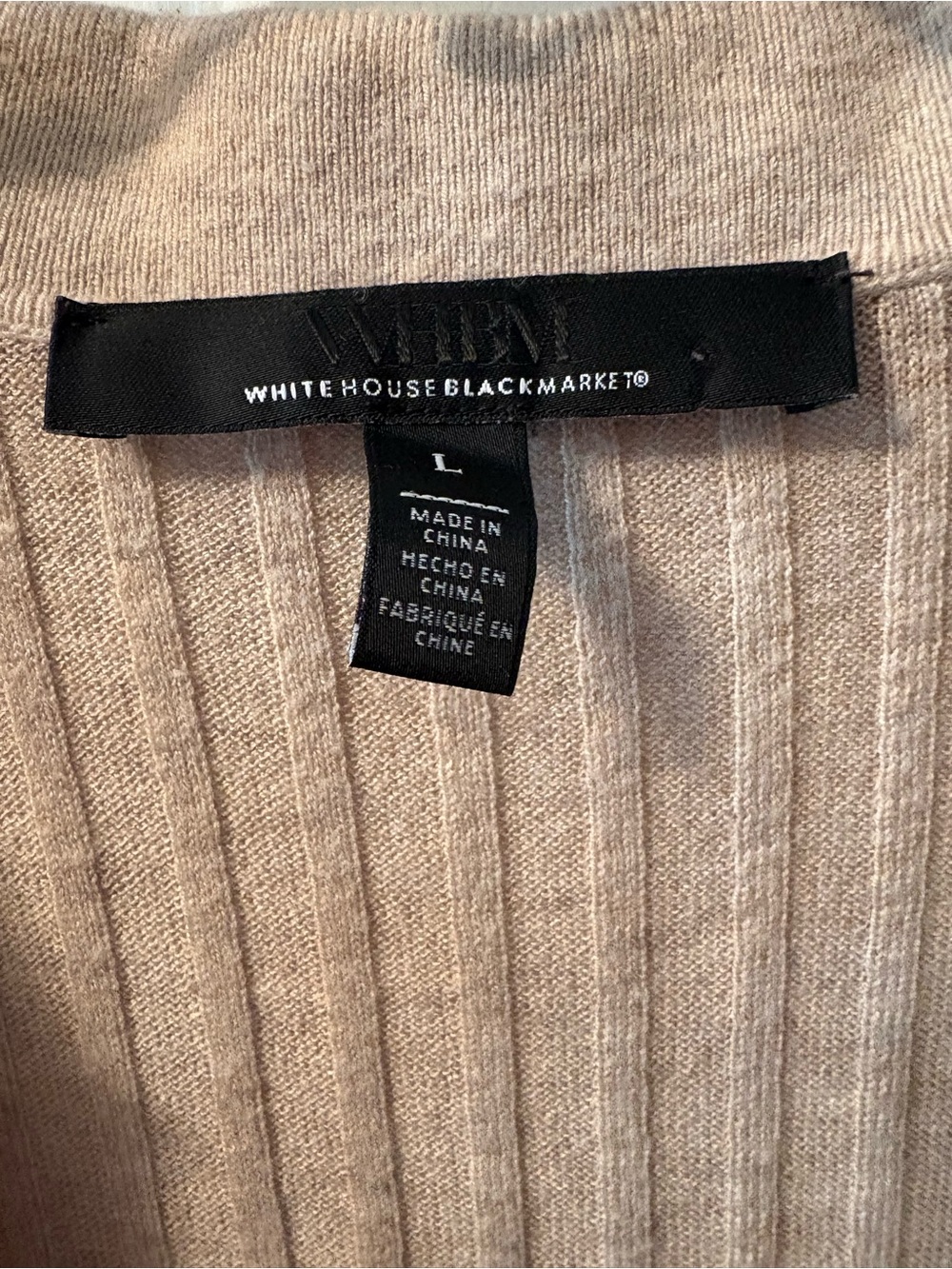 White House Black Market Ribbed Knit Polo Top in Beige - Picture 2 of 2